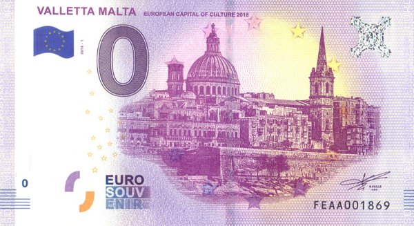 "Valletta Malta European Capital of Culture 2018" 2018-1 Rückseite: Torre de Belém, SF: O